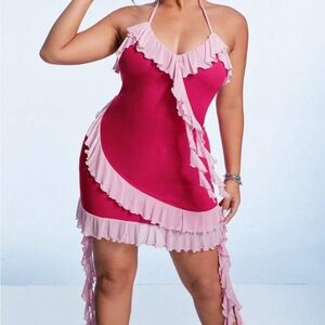 SHEIN Pink Ruffle Midi Dress